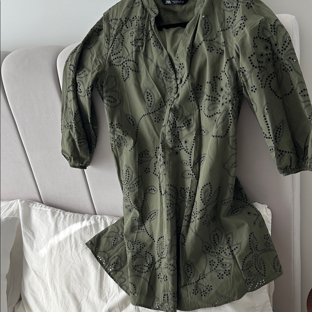 Zara Olive Eyelet Popover Tunic